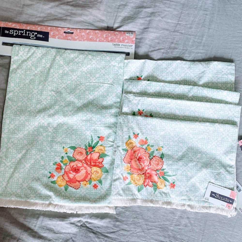 Mint Green & Cream Floral Table Runner And 4 Placemats Hobby Lobby